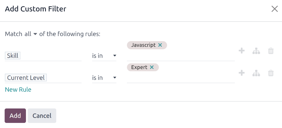已设置参数的自定义筛选器弹出窗口。