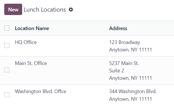 位置列表视图，突出显示新按钮。