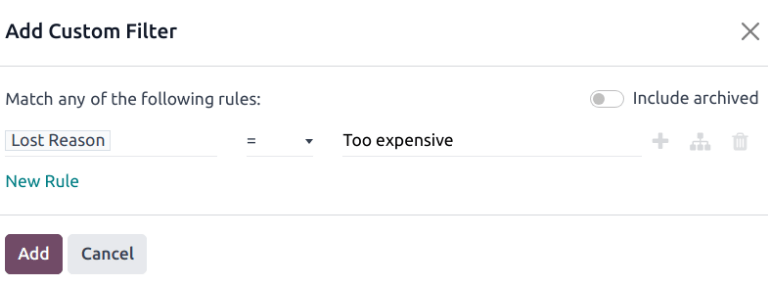 搜索栏，包括为丢单原因新增的自定义筛选器。