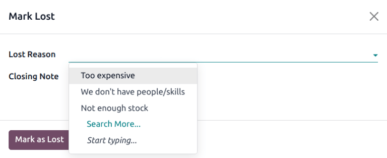 丢单原因弹窗，附带示例原因。