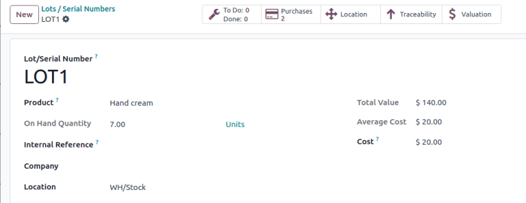 显示批次/序列号的成本。