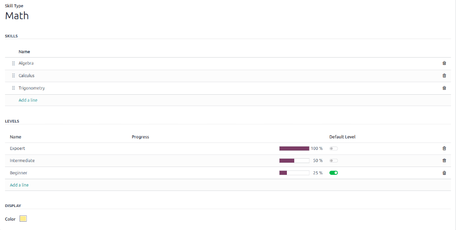 数学技能类型的技能表单，已输入所有信息。