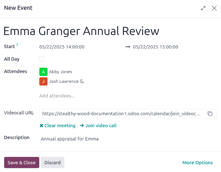 会议表单，包含 Ronnie Hart 年度考评的所有信息。