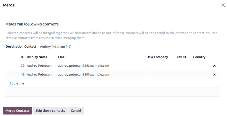 联系人应用程序中的合并弹出窗口。