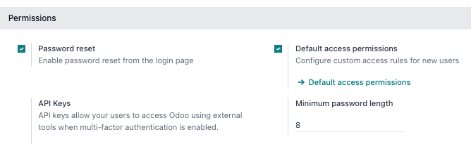 在常规设置的权限部分突出显示“最小密码长度”。