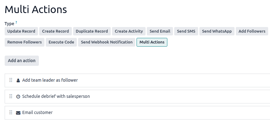 定义要执行的多个动作