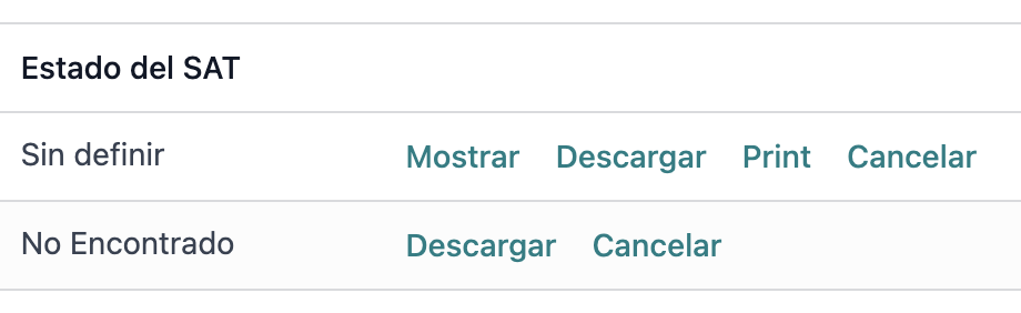 CFDI 标签页上的打印按钮示例。