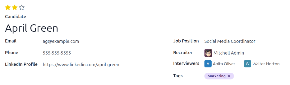 All the fields of the Candidate section for a new applicant form entered.
