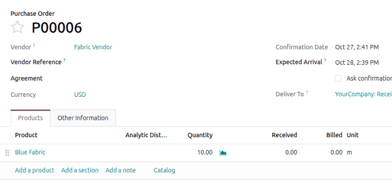 使用采购计量单位的采购订单图像。