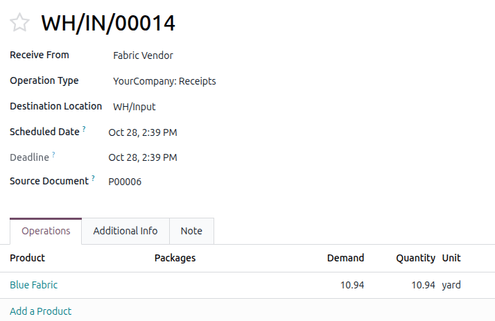 显示计量单位的收货单图像。