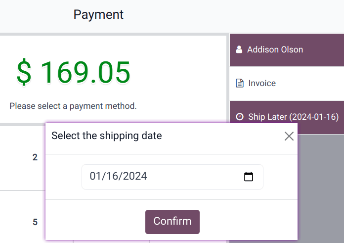 结账时选择稍后发货。
