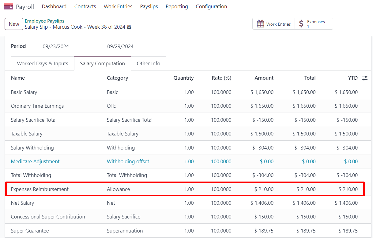 工资单上的费用报销。