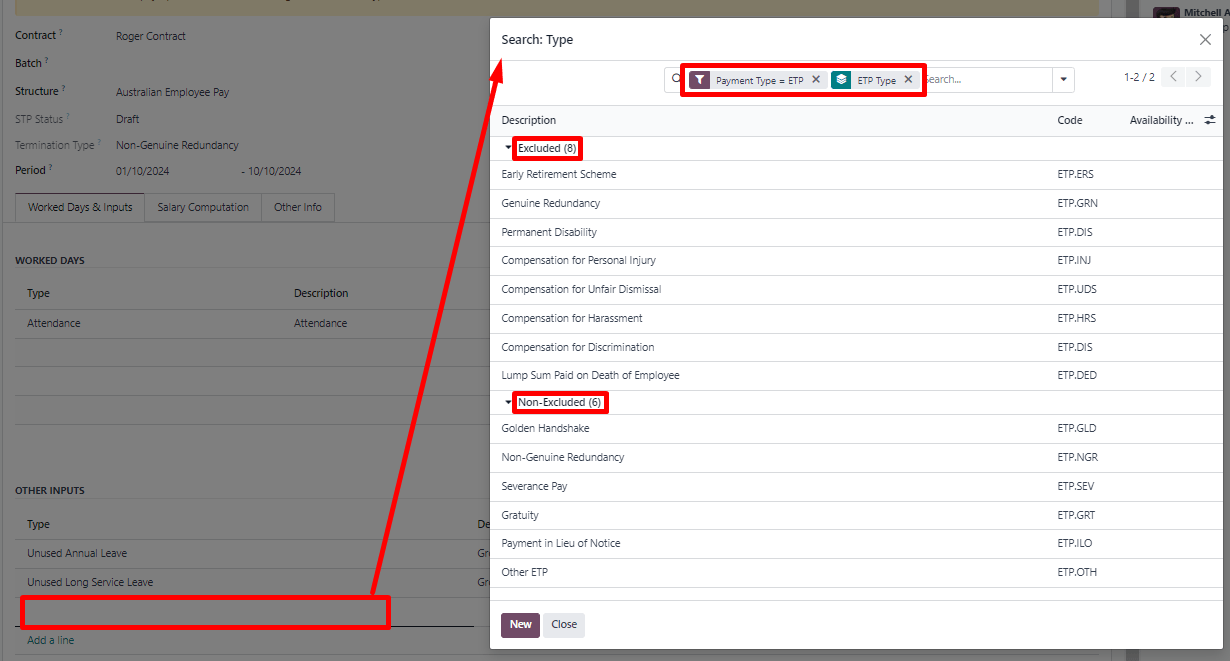 添加就业终止付款。