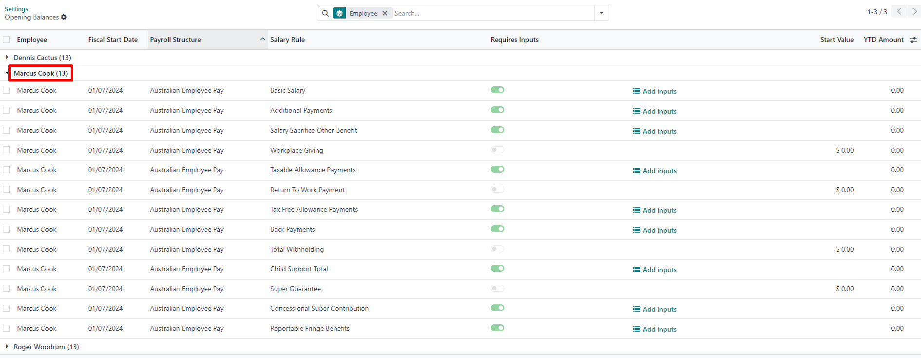 雇员的薪资规则。
