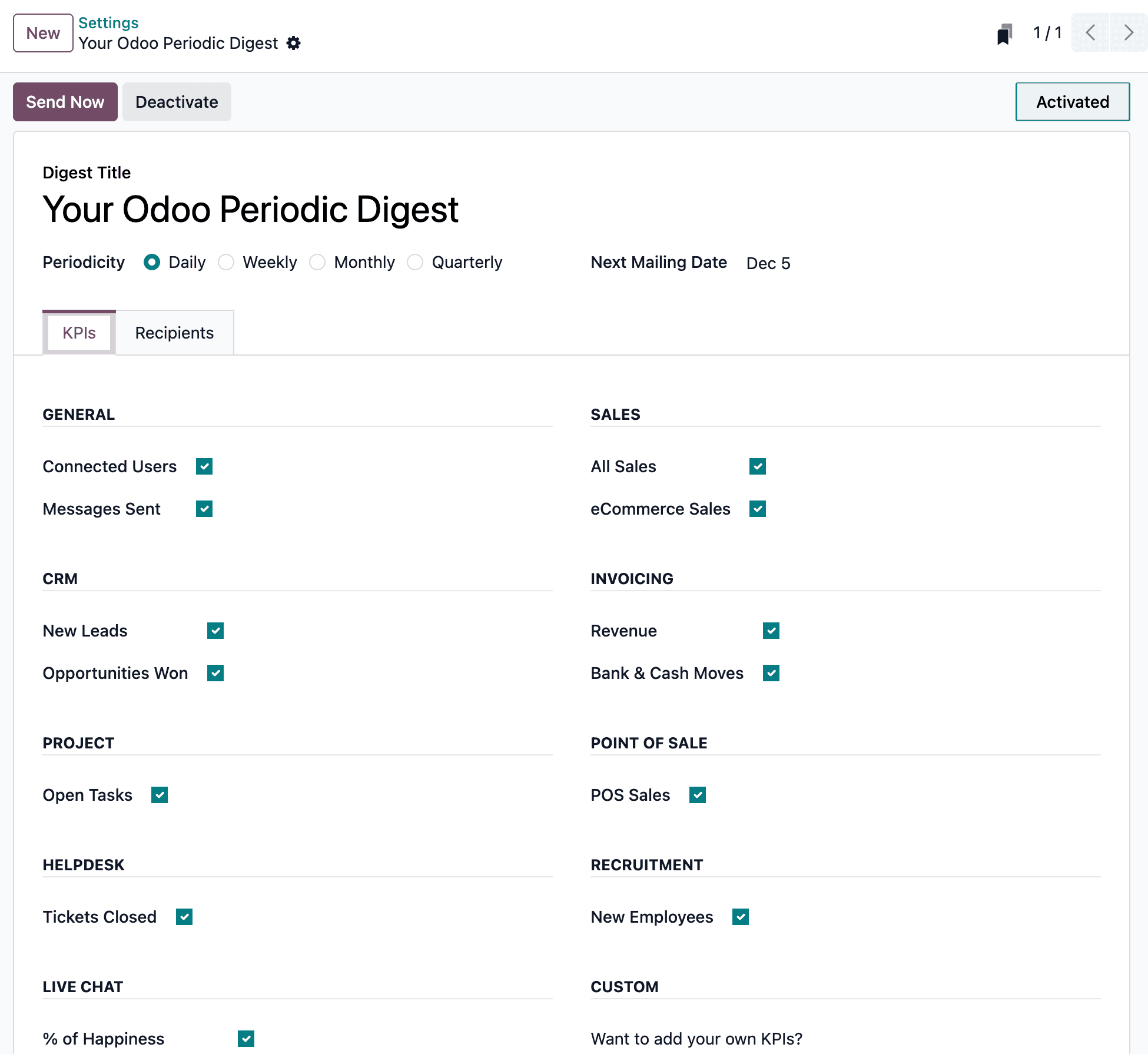 自定义默认摘要电子邮件设置和自定义K