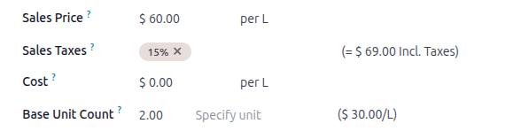 产品表单上的单位成本定价。
