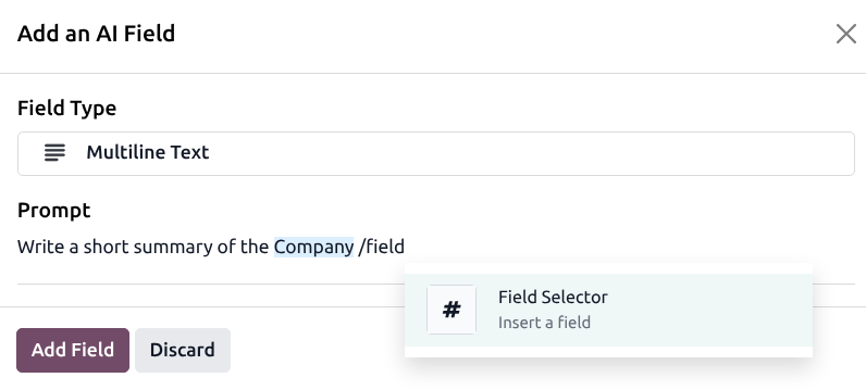 这是输入 AI 提示词的添加字段弹出窗口。