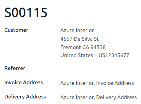 发票和送货地址自动填充在报价单中。