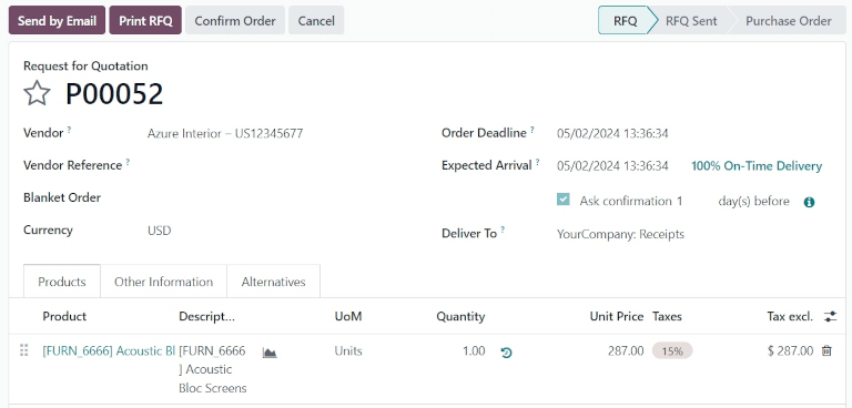 填写新的供应商报价单。