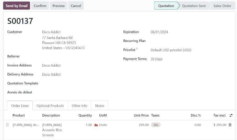填写新的销售订单表。