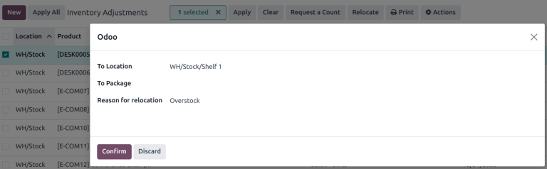 重新定位产品弹出窗口在库存调整页面上。