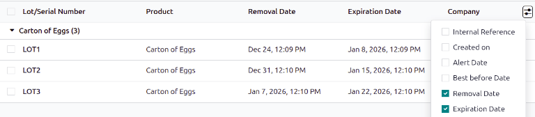 Show expiration dates from the Lots / Serial Numbers list.
