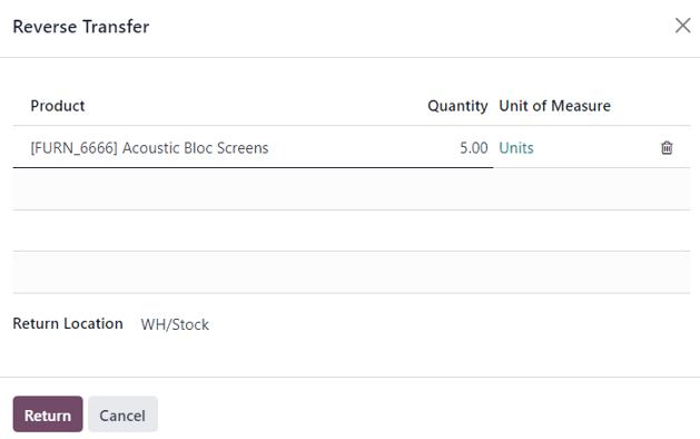 "退货" 弹出窗口，在开票给客户之前进行退货。