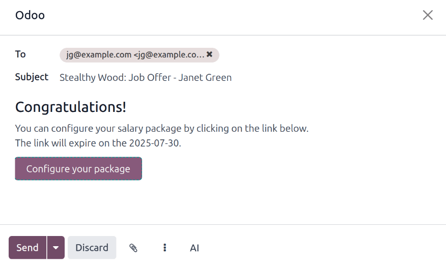 向申请人发送电子邮件，并提供薪资链接。