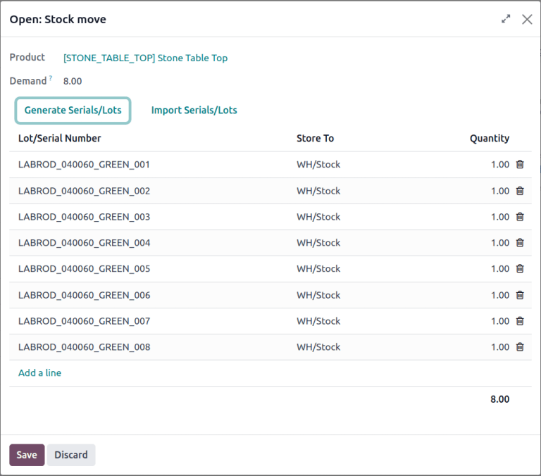 为入库货物生成序列号。
