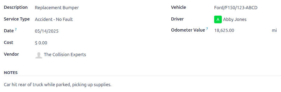 Enter the information for an accident repair.