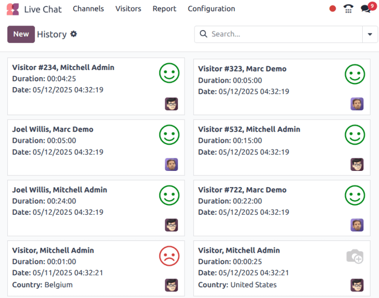 示例：在线客服应用会话历史报告。