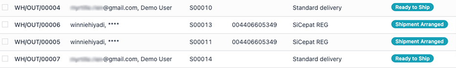 Shopee delivery status in Odoo.