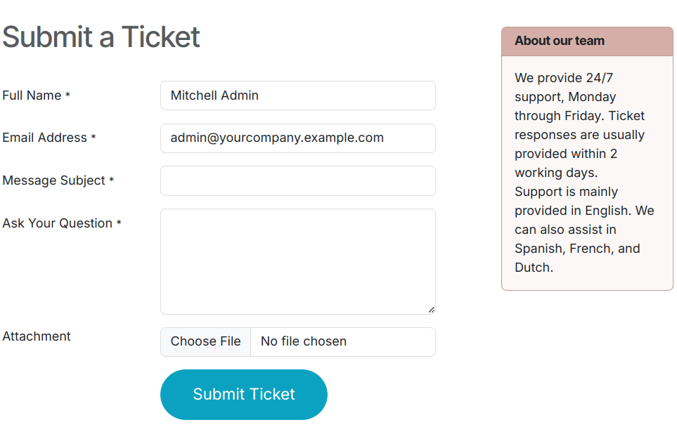 显示团队描述的服务台团队网站表格视图。