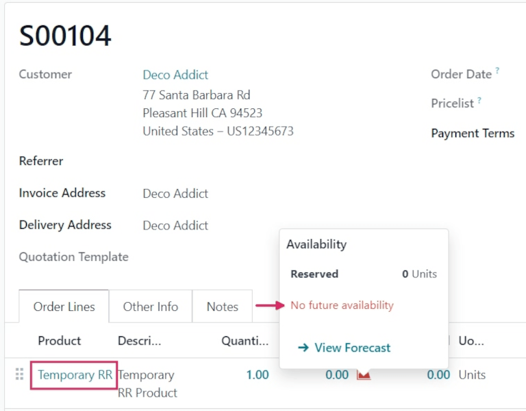 产品销售订单未设置重订货规则。
