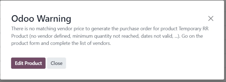 点击补货但未设置供应商时弹出警告。