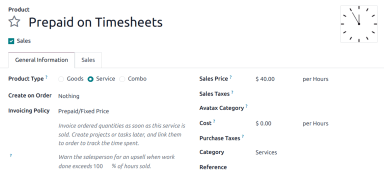 服务产品，开票政策设置为 '预付/固定价格' 视图。 