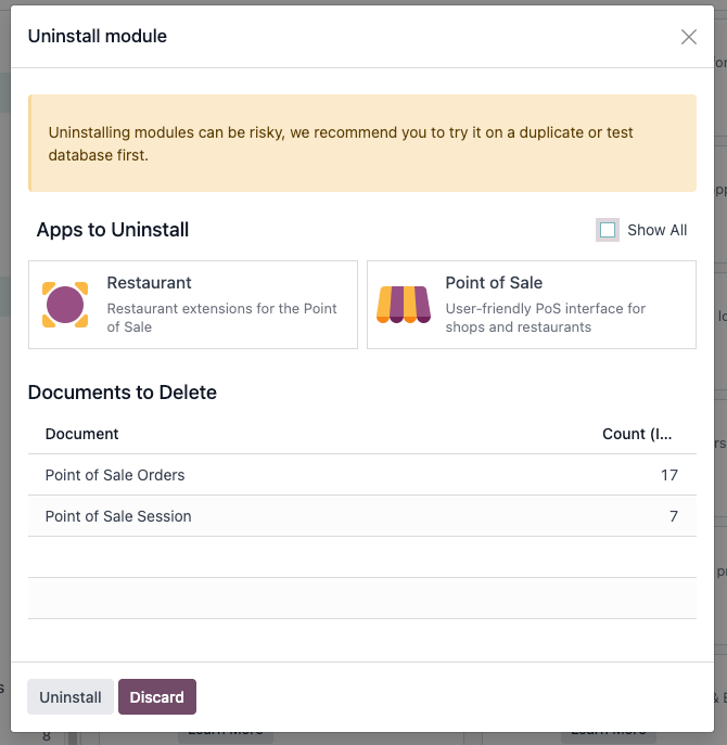 如果卸载已完成，则显示已卸载应用程序的警告信息。