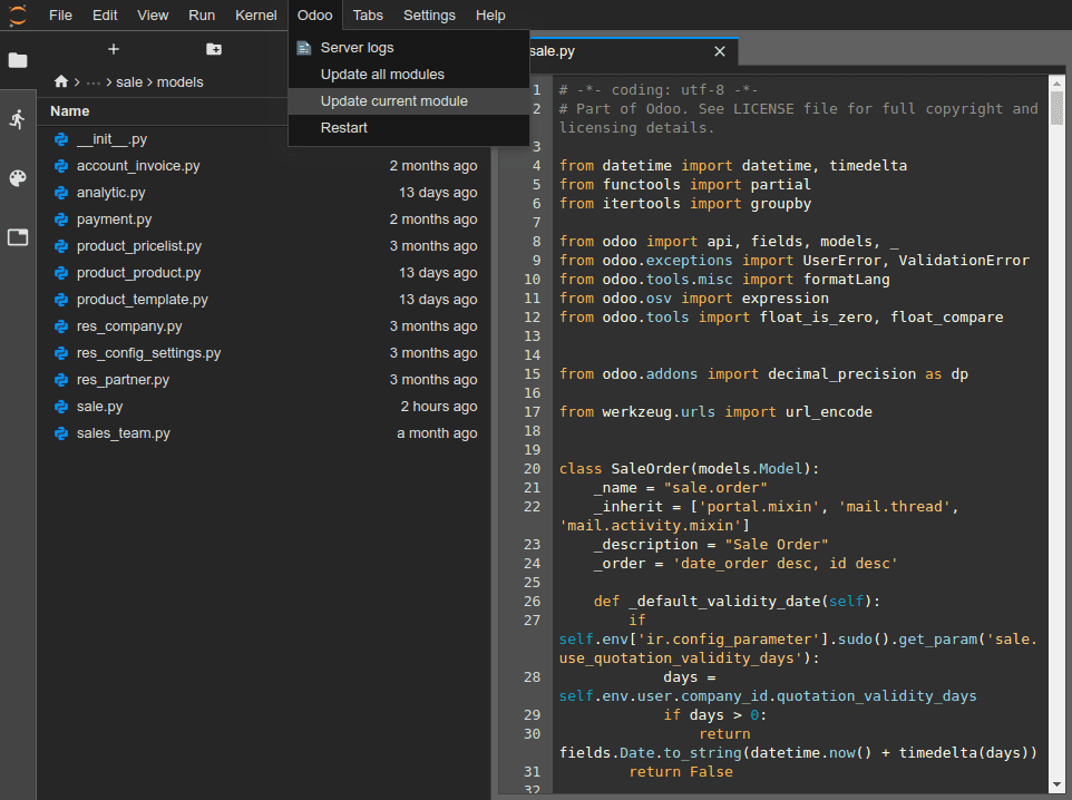 通过编辑器更新当前模块