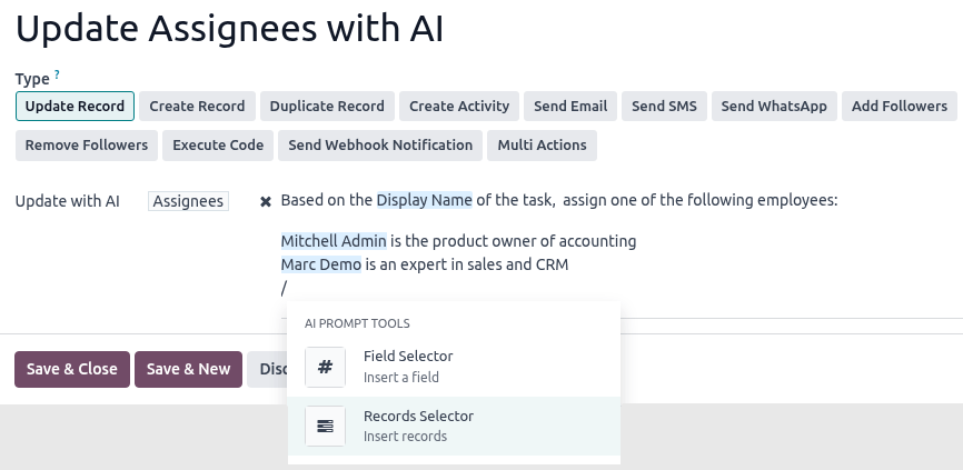 使用 AI 更新记录示例