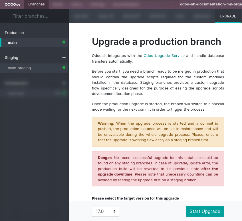 分支的升级选项卡