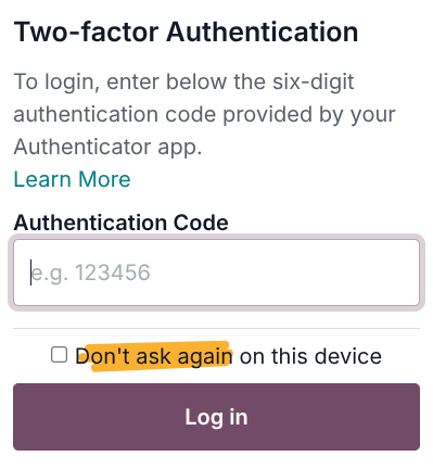 The login page with 2fa enabled.