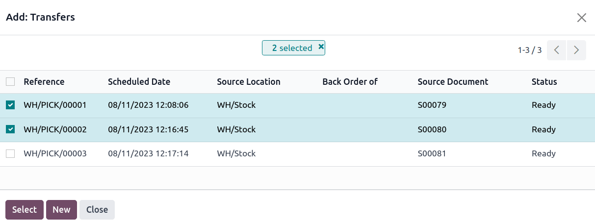 Select multiple transfers from the transfers window.