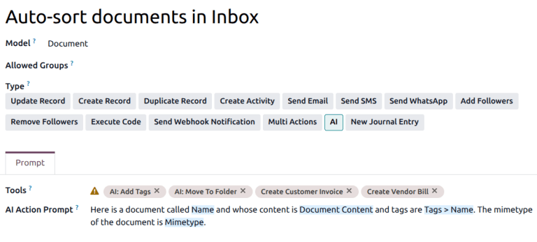 The record for the Auto-sort documents in inbox server action.