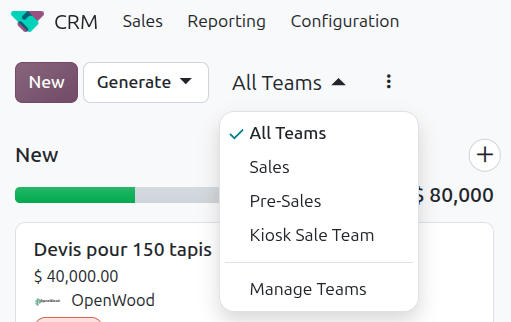 The expanded All Teams drop-down menu.