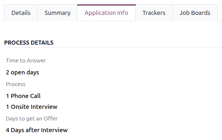 Enter job information details in the recruitment tab.