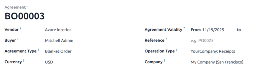 New blanket order purchase agreement with added products.