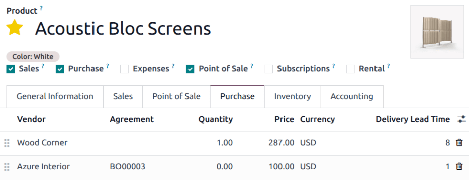 Product form with replenishment agreement linked to blanket order.