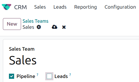 Leads menu on CRM application.