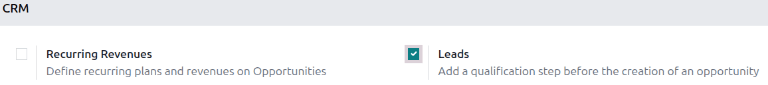 Leads setting on CRM configuration page.