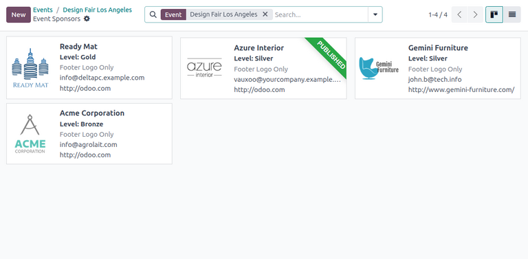 Event sponsors dashboard in Odoo Events.